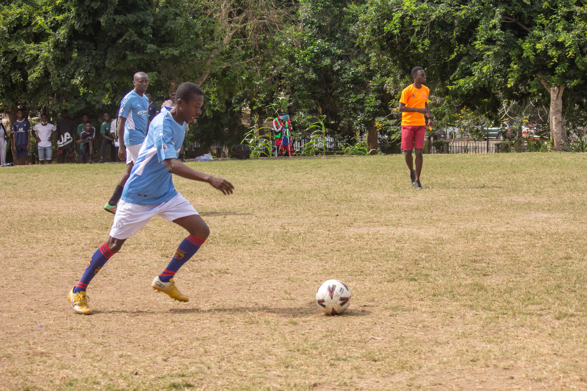 Professor Elvis Ofori-Ameyaw heading to score a goal with the GPSA Team