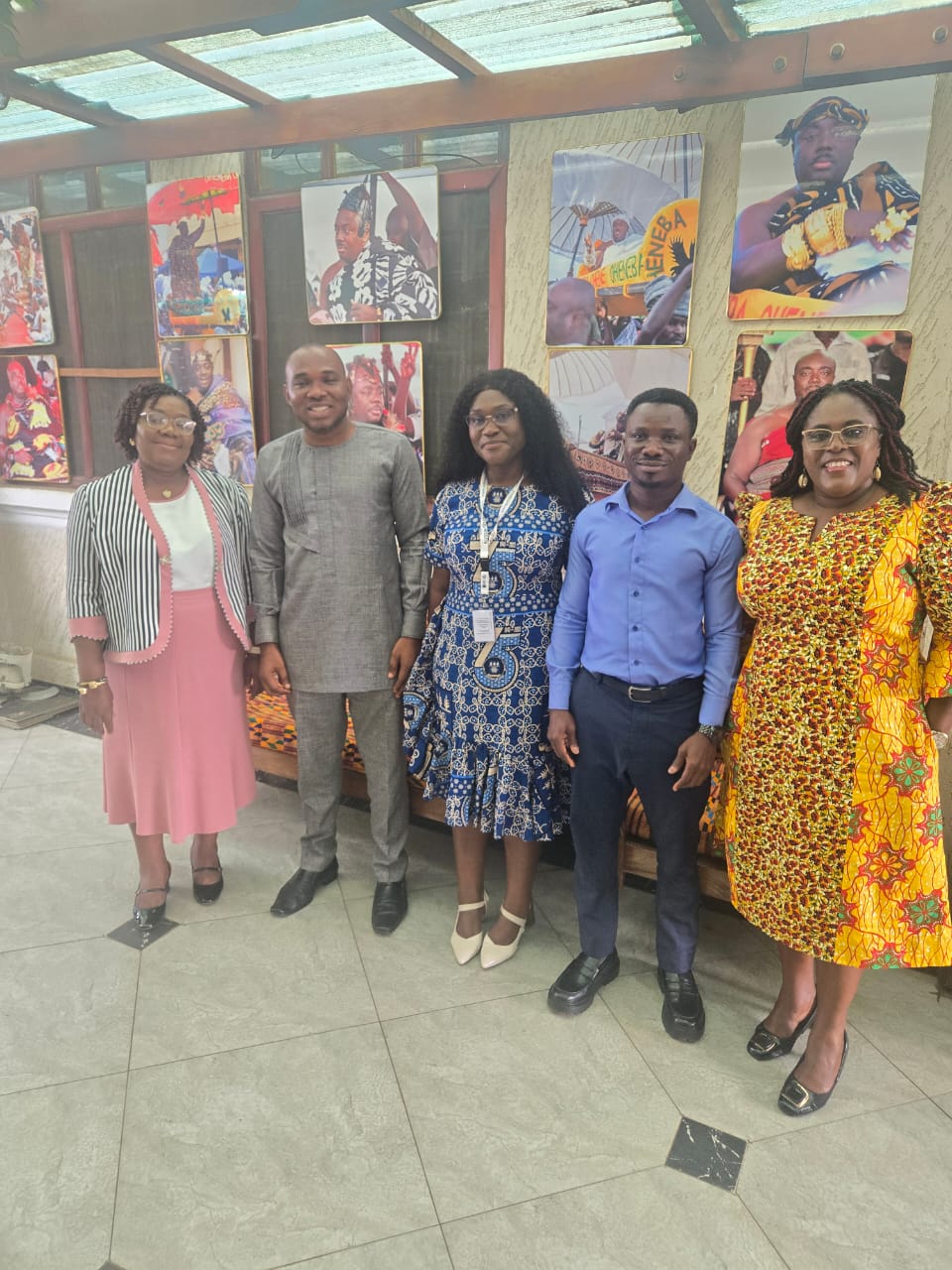 (L-R) Dr Christiana Asiedu, Mr Eyram Tulasi, Dr Jonathan Asante,  Prof. Linda Eva Amoah, Prof. Dorcas Obiri-Yeboah all at the Suhum palace 