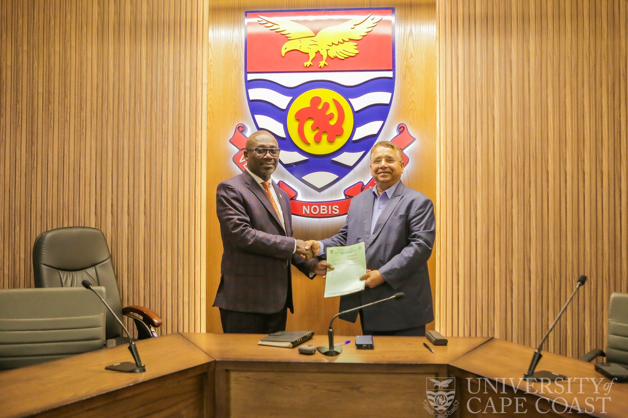 Acting Vice Chancellor of UCC, Prof. Denis W. Aheto and Mr. Dhananjay Tripathi, Chief Executive Officer of Atlantic Life Sciences