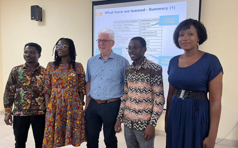 (L-R) Dr Jonathan Asante, Mrs Esther Nimo (Faculty Officer), Jos Kessels, Professor Elvis Ofori Ameyaw (Dean), Dr Prisca Sicoudoin Laurrainne Paré